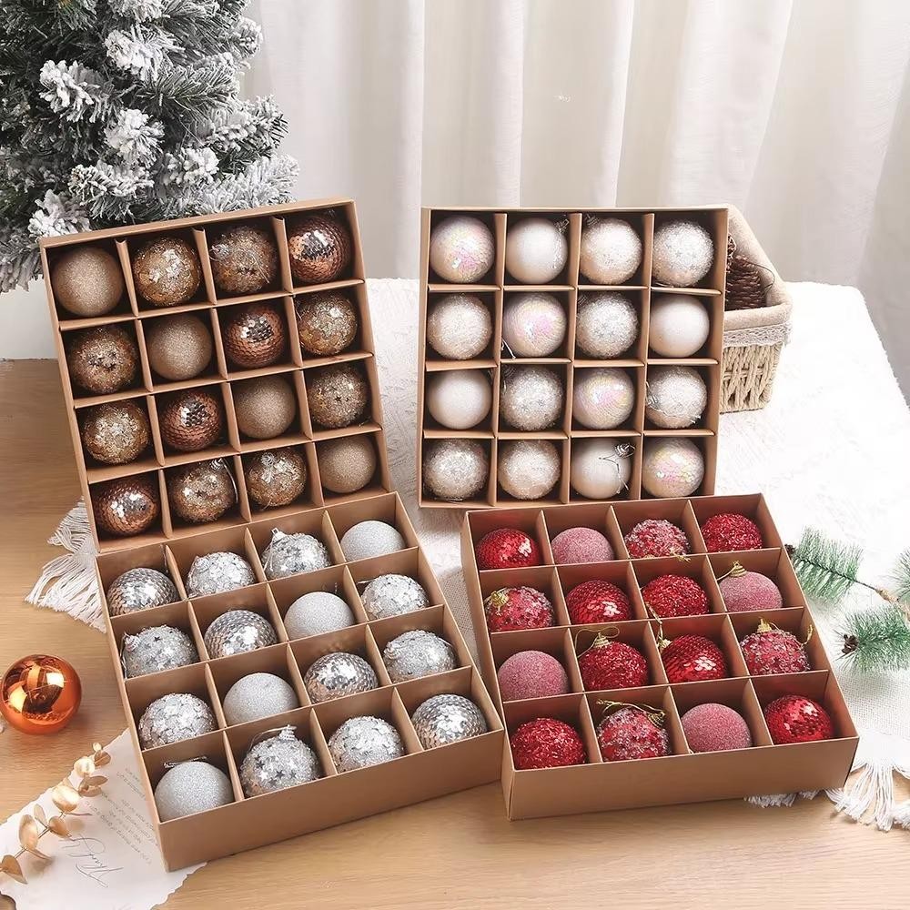 NORBORTO 16 Cái / hộp Bọt Bóng Thủ Công, Đỏ Champagne Vàng Giáng Sinh Bóng, 6CM Lấp Lánh Cây Giáng Sinh Treo Mặt Dây Chuyền Năm