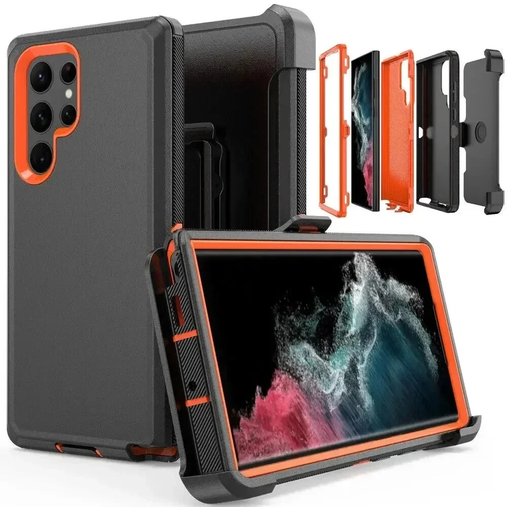 Vỏ giáp chắc chắn 3IN1 có kẹp cho Samsung Galaxy S26 S25 S24 S23 Ultra Plus FE A06 A16 A55 A35 A25 A15 5G PC + TPU Otter Cover Box