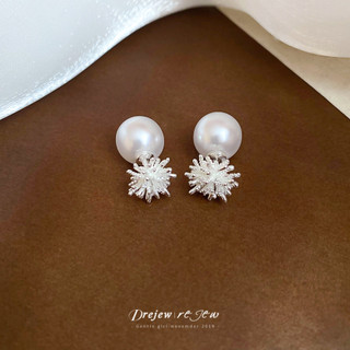 DREJEW Bạc Kim Zircon Ngọc Trai Pháo Hoa Trước Và Sau Bông Tai Thời Trang Cho Nữ
