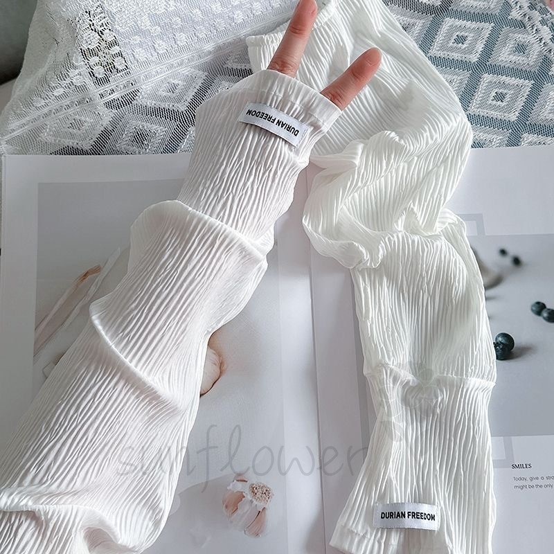 Tay áo chống nắng bằng lụa băng xù dáng rộng, cỡ lớn, phù hợp lái xe màu trơn [hướng dương]