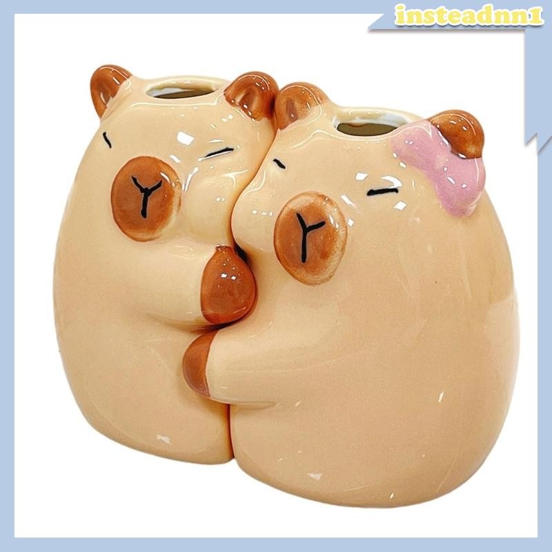 Inste Hai Gốm Capybaras Bàn Chải Đánh Răng Bàn Văn Phòng Bộ Sắp Xếp Bút Chì