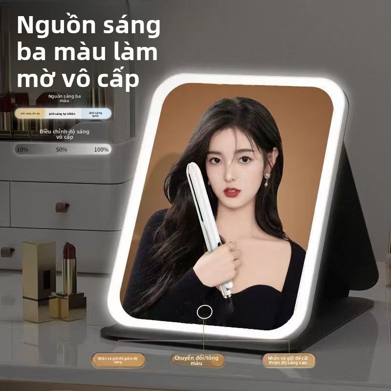 Gương Makeup LED Gập Gọn Để Bàn - Đèn Soi Di Động Cho Nữ Phong Cách Hàn Quốc Đang Hot Trend