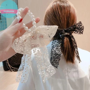 Sund Ren Thanh Lịch Thêu Nơ Dây Buộc Tóc Màu Trơn Retro Mũ Đội Đầu Dây Buộc Tóc Cô Gái Ngọt Ngào Công Chúa Phụ Kiện Tóc Quà Tặng Dây Tóc VN