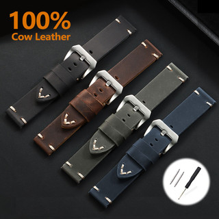 Dây đeo đồng hồ da thật bọc dầu 18 / 20 / 22 / 24 / 26mm Dây đeo đồng hồ da bò thay thế dây đeo cổ điển cổ điển bằng da khâu vòng tay cho nam nữ