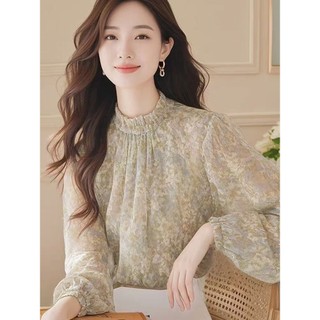 Áo sơ mi hoa voan dáng rộng phong cách Hàn Quốc