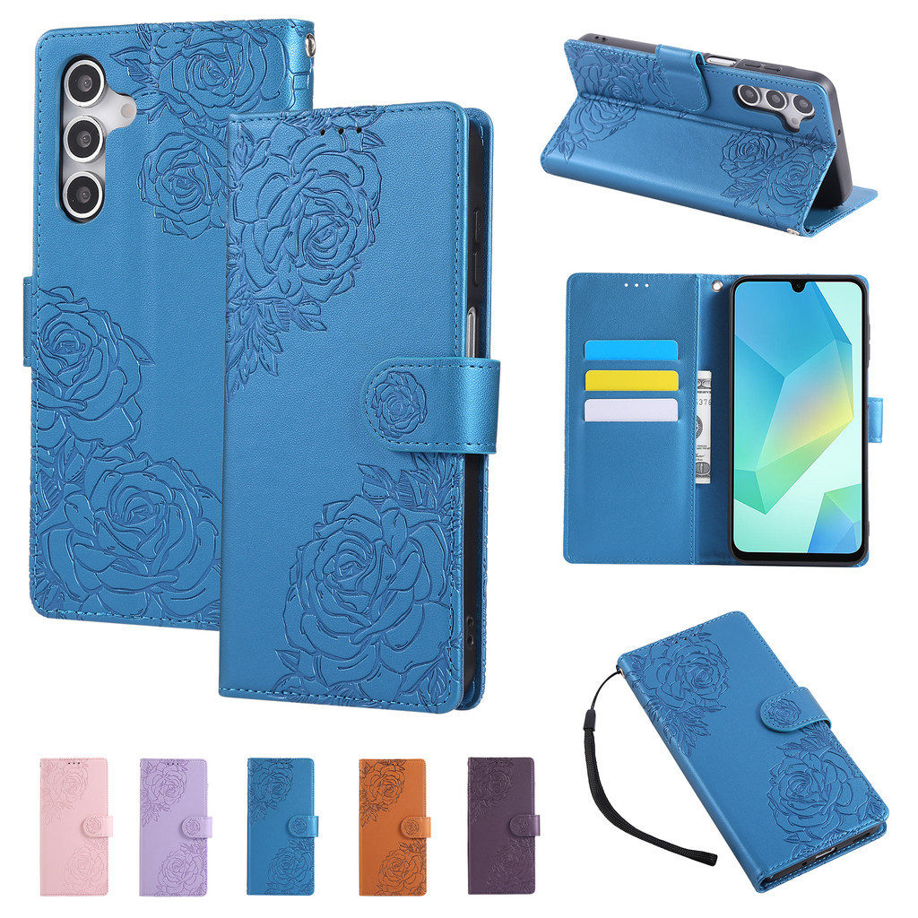 Ốp điện thoại ví từ tính bằng da Samsung Galaxy S25 Ultra S24 FE S23 Plus S22 A06 A16 A36 A56 5G S25 Edge Vintage Retro Flower Flip Cover Khe cắm thẻ Vỏ điện thoại PU