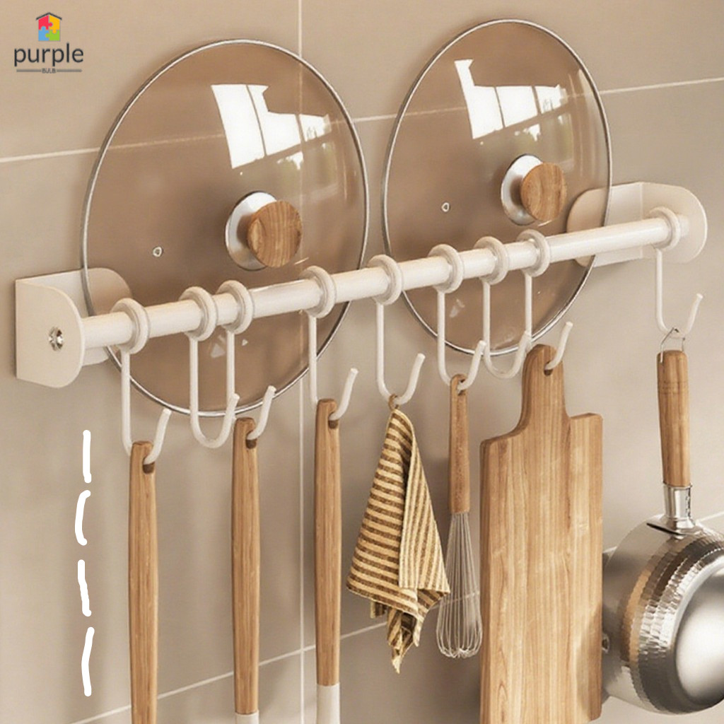 Tiết kiệm không gian 1 cái Giá móc nhà bếp - Đường sắt lưu trữ dụng cụ treo tường - Thớt Board Pot Cover Holder