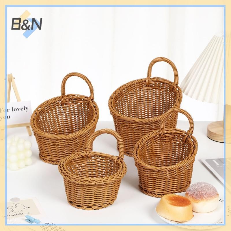 B & N Giả Mây Giỏ Đựng Đồ Nhà Bếp Màu Nâu Có Tay Cầm Giỏ Dệt Tay Rau Quả Hoa Đồ Lặt Vặt Sắp Xếp.