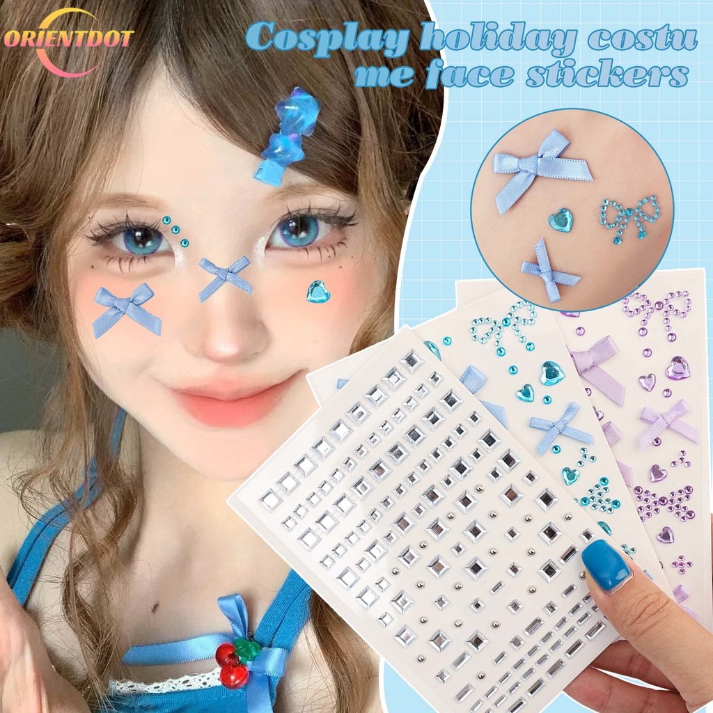 Dễ Dán Loại Bỏ Miếng Dán Mặt Tự Dính - Xanh Tím Kim Cương Giả Ruy Băng Nơ Hình Xăm Tạm Thời - Nhiều Màu Halloween Cosplay Dụng Cụ Trang Điểm