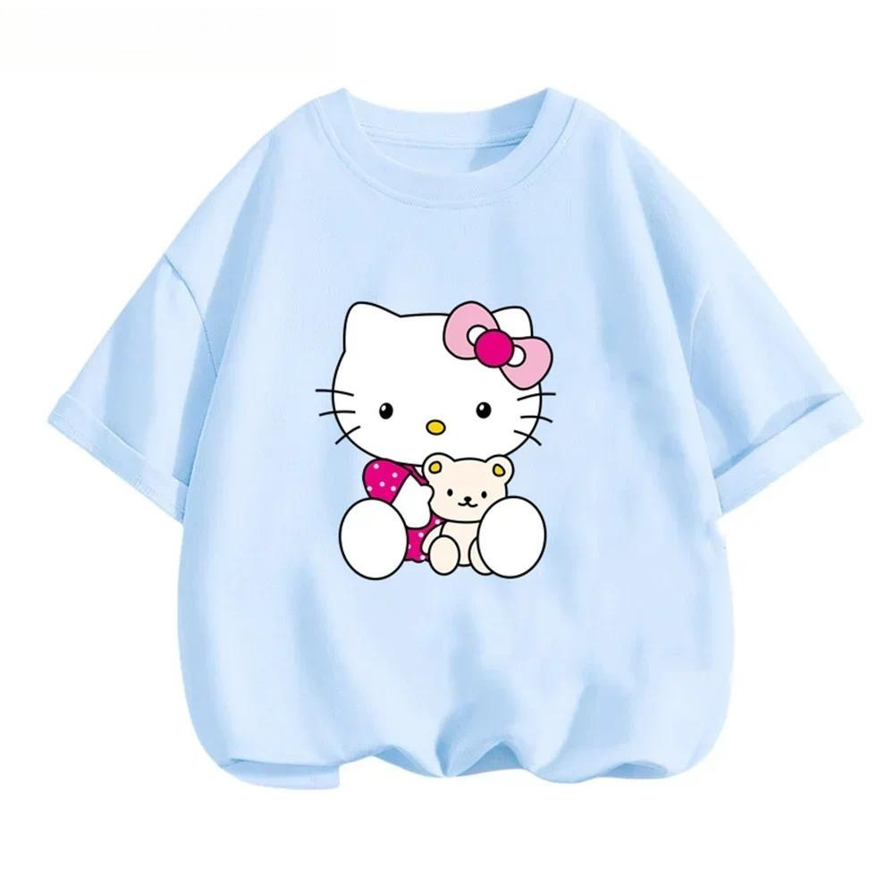 Áo thun Hello Kitty Kids 2D tay ngắn mùa hè thường ngày Anime in hình Y2K phong cách cho bé trai và bé gái