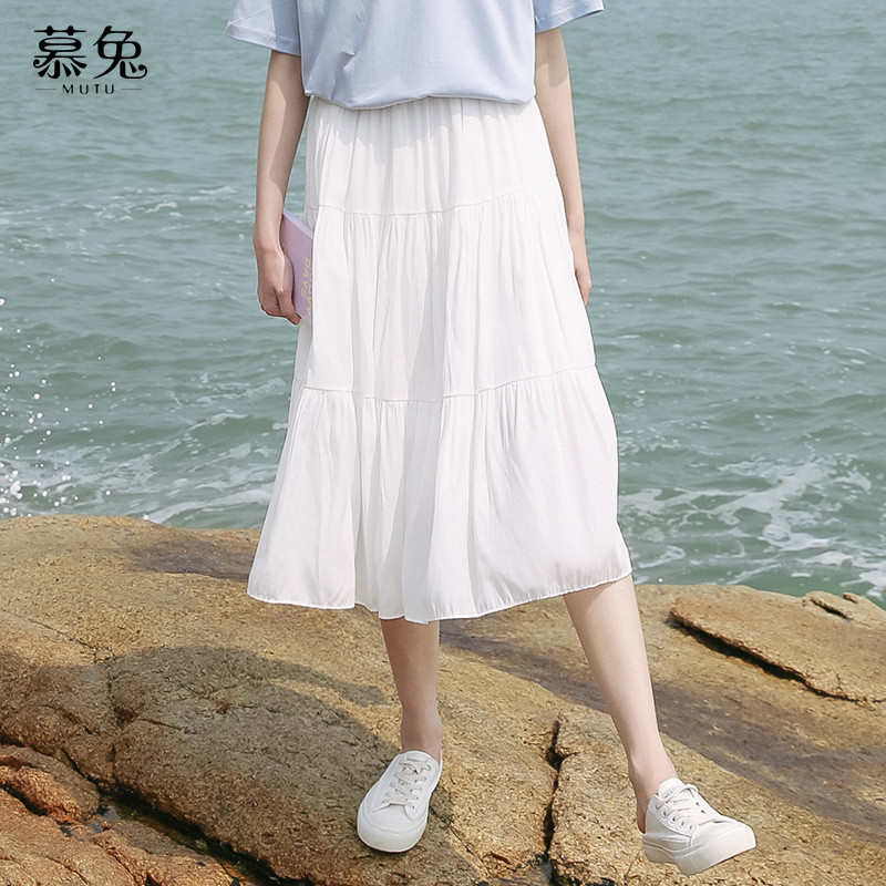 Mu Xiaozi Cao Cấp Váy Trắng Cổ Tích Váy Mùa Hè 2026 Phong Cách Mới Giữa Chiều Dài Váy Chữ a Váy Retro Dù Váy