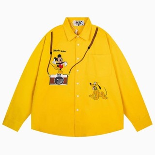 Áo sơ mi dài tay style Mickey Mỹ retro, thiết kế hoạt hình sáng tạo