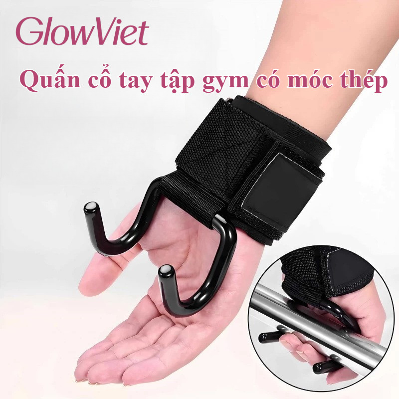 Quấn cổ tay tập gym có móc thép - Hỗ trợ nâng tạ/xà đơn, đệm lót chống trượt, thoáng khí unisex