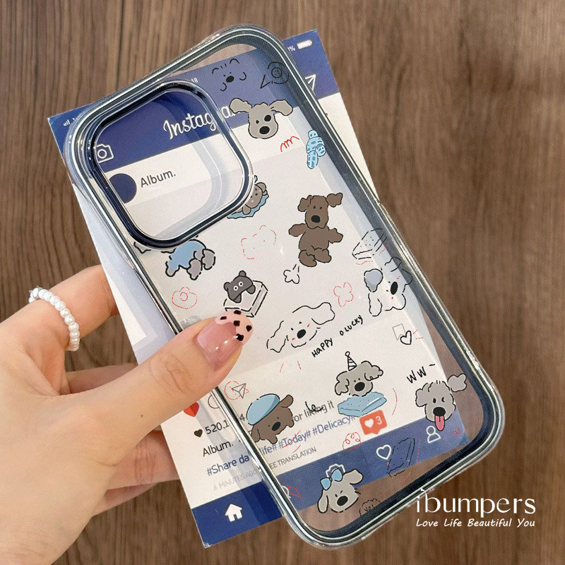ibumpers Ốp Điện Thoại iPhone Hoạt Hình Dễ Thương Sang Trọng Họa Tiết Chó Con Cho IPhone 11 12 13 14 15 16 Pro Max Ốp Lưng Acrylic Trong Suốt Viền Màu Tinh Khiết