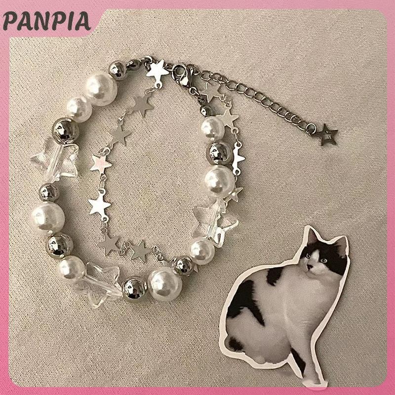 PANPIA-Harajuku Ngôi Sao Vòng Tay Cô Gái Pentagram Ngọc Trai Đính Hạt Lắc Tay Cho Nữ Vintage Thẩm Mỹ Quyến Rũ Vòng Tay Phụ Kiện Trang Sức Quà Tặng