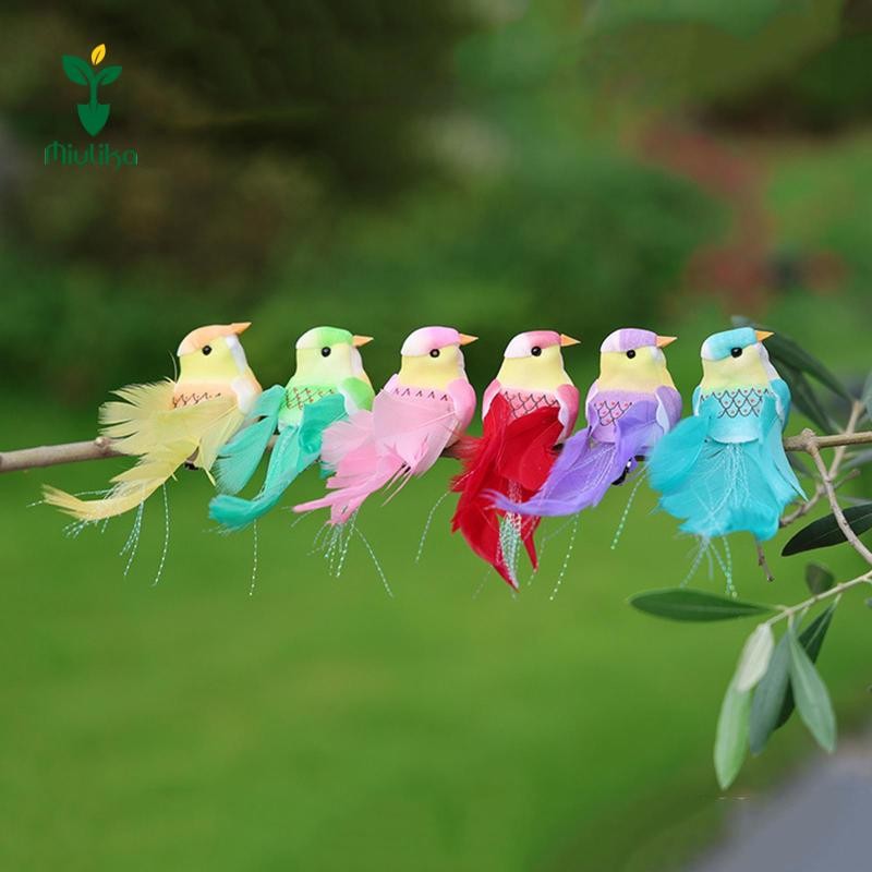 Miulika 6x Chim Nhân Tạo Mô Phỏng Chim Sắp Xếp Hoa Thực Tế Đồ Trang Trí Cây Cho Nhánh Micro Phong Cảnh Vòng Hoa Vườn