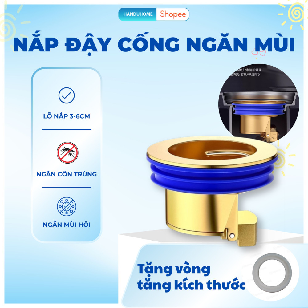 [Tặng Kèm Vòng Đệm] Nắp Đậy Cống Thoát Nước Cho Sàn Nhà Bếp, Nhà Tắm, Ngăn Mùi Hôi, Chống Côn Trùng Bằng Đồng DT066