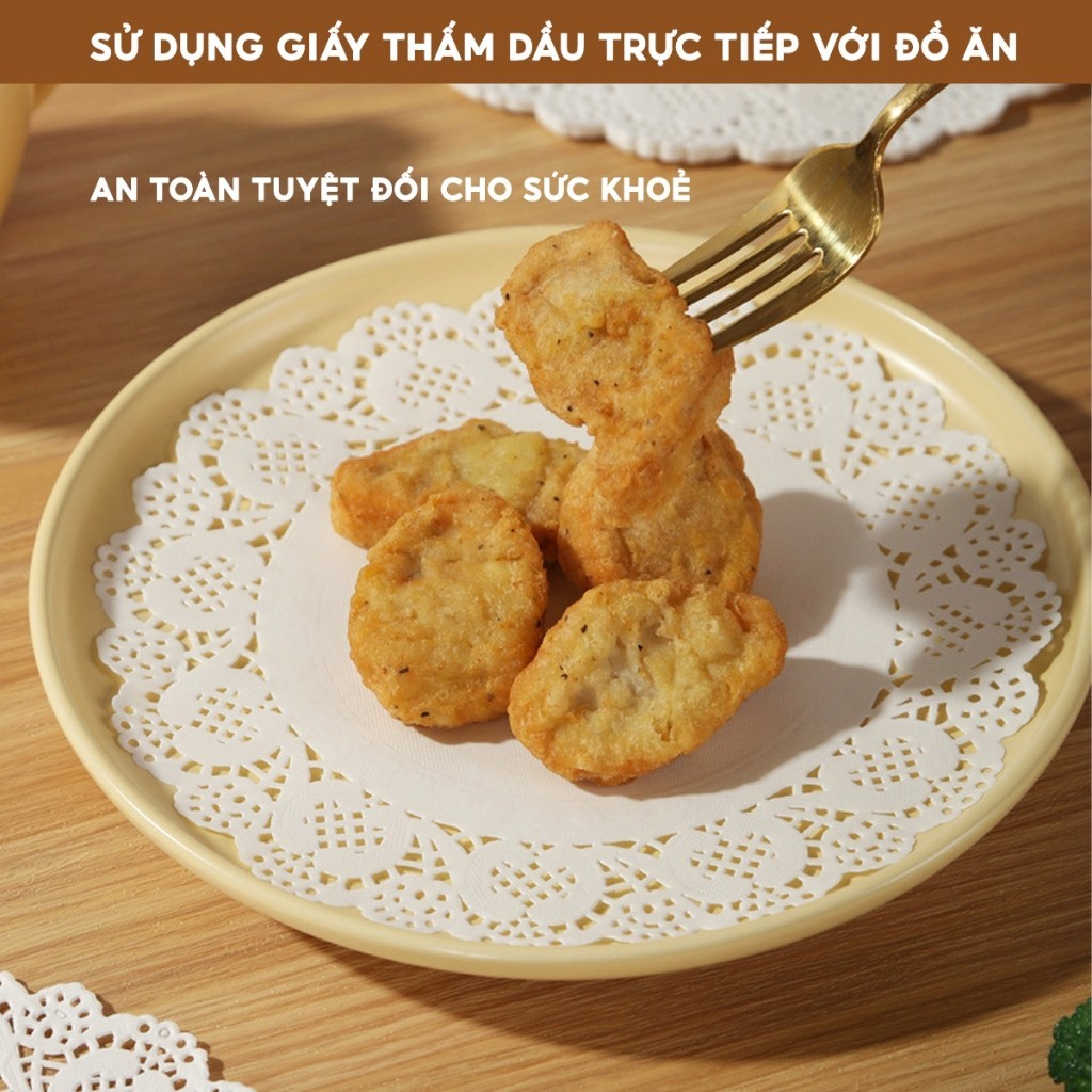 COMBO 140 Giấy Thấm Dầu Ăn Lót Bánh Giấy Nến Đục Lỗ Tròn Thấm Dầu Mỡ Chiên Dán Nồi Chiên