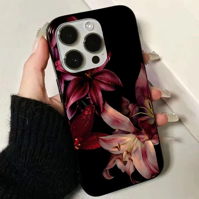 Ốp Điện Thoại Hoa Lily Màu Đỏ Thanh Lịch Cho iPhone 16E 16 15 14 13 12 11 Pro Max XS XR X 7 8 Plus SE2 TPU Chống Sốc Mềm