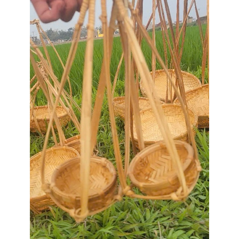 Quang Gánh Tre, thúng tre decor làm tiểu cảnh Tết, Trung thu gồm size 12/15/20/25/30 cm