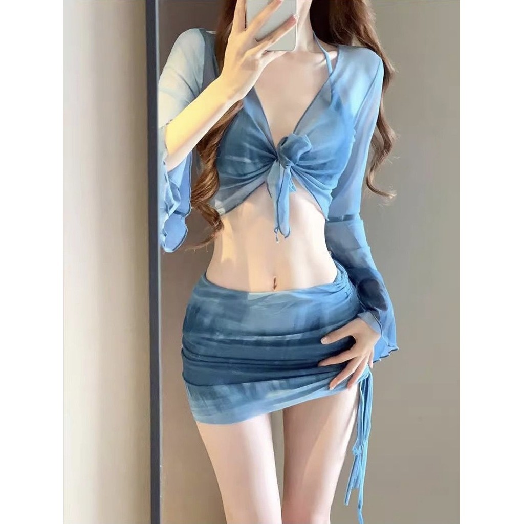 Set bộ đồ bikini áo tắm 4 chi tiết có đệm ngực phối họa tiết loang màu hàng QCCC hottrend XIMI BKN47