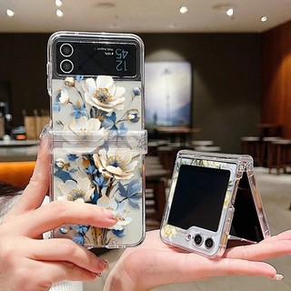 Hoa Văn Trong Suốt Ốp điện thoại Cho Samsung Galaxy Z Flip 6 Flip 5 Flip 4 Flip 3 Full Bản Lề Trong Suốt Cứng PC Gấp Ốp điện thoại Cho Samsung Z Flip6 Flip5 Flip4 Flip3