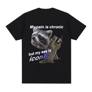 Ngộ nghĩnh Nỗi Đau Của Tôi Là Mãn Tính Nhưng Mông Của Tôi Là Biểu Tượng Raccon Meme Áo nam Cotton Tay Ngắn Thời Trang Cổ Điển Tee