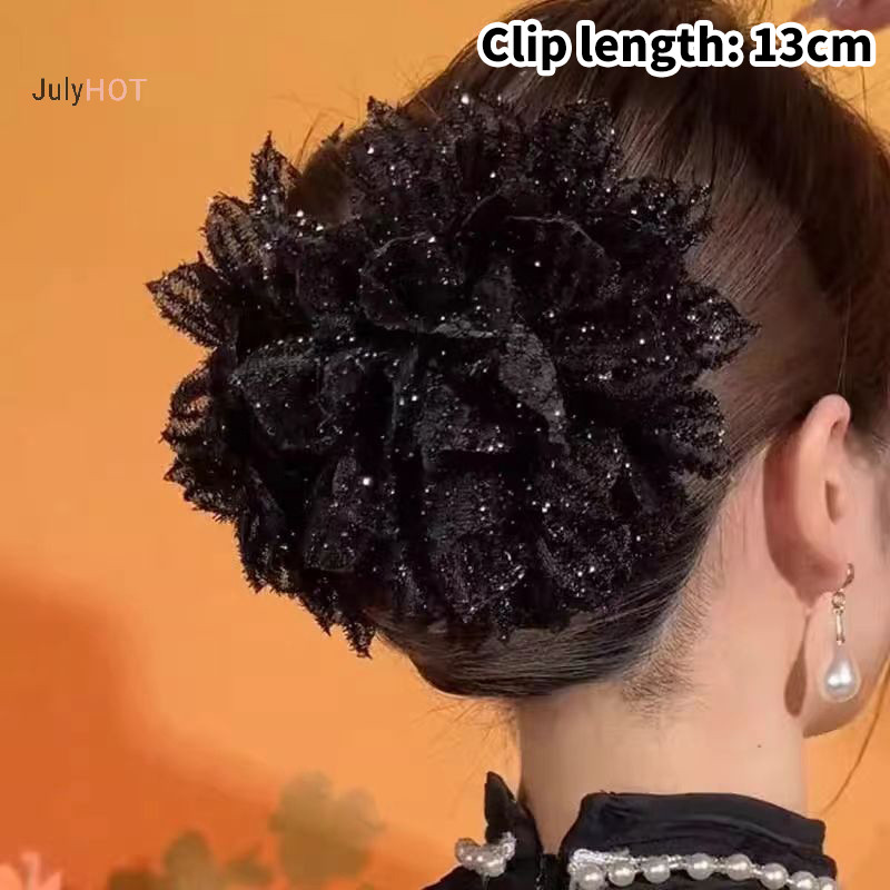 Julyhot Thời Trang Lưới Đen Hoa Kẹp Tóc Nữ Đuôi Ngựa Kẹp Mũ Đội Đầu Tính Khí Hoa Vuốt Tóc Mũ Phụ Kiện Tóc Massivedeals
