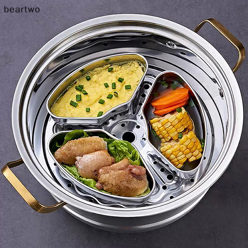 < Beartwo > 1 Tấm Hấp Inox Quạt Hình Chia Đĩa Hấp Thực Phẩm Gia Đình Bát Hấp Phụ Kiện Nhà Bếp Đẹp