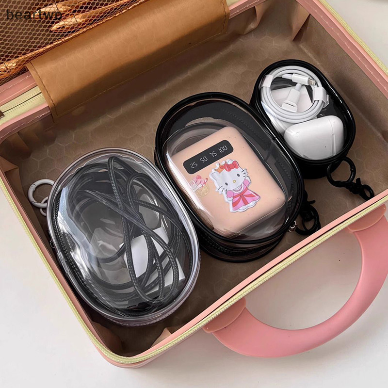 < Beartwo > Túi đựng mỹ phẩm trong suốt PVC màu đen mới Hộp đựng đồ trang sức Cáp dữ liệu di động Tai nghe Sạc tiền xu Túi lưu trữ Đẹp