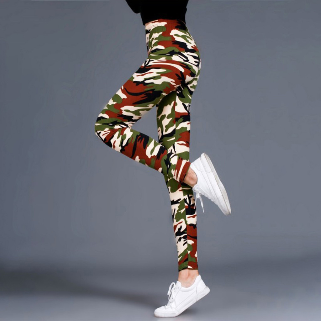 Codstore _ livecity Nữ Ngụy Trang In Kích Thước Lớn Eo Cao Co Giãn Quần Legging Mỏng Thứ Chín