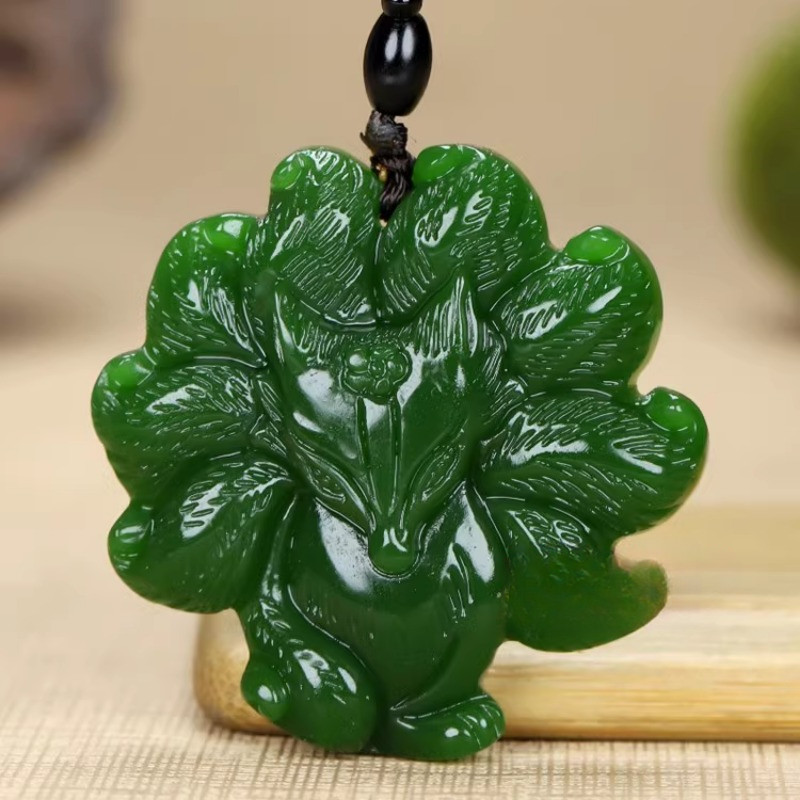 Mặt dây chuyền cáo chín đuôi Ngọc Jasper Cáo Ngọc Mặt dây chuyền Vòng cổ Mặt dây chuyền ngọc bích