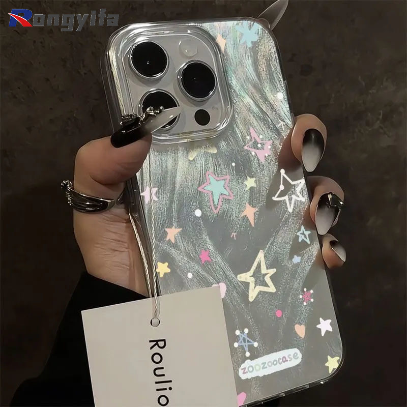 Ốp Điện Thoại Trong Suốt Màu Ngôi Sao Cho Samsung Galaxy S24 S23 S22 S21 Plus Ultra + S20 FE A73 A72 A71 A55 A54 A53 A52 A52s A51 5G 4G Sợi Lông Chuyển Màu Chống Sốc Mặt Sau Mềm