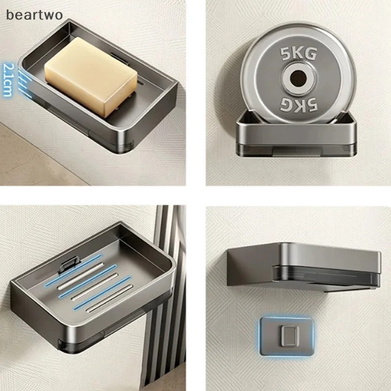 < Beartwo > Hộp đựng xà phòng phòng tắm Giá đỡ xà phòng treo tường tự do Dụng cụ sắp xếp xà phòng thoát nước đôi Món ăn phòng tắm Phụ kiện đẹp