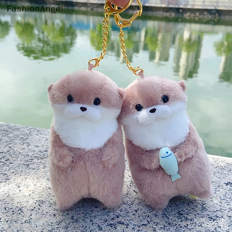 FashionAngel Dễ Thương Otters Cầm Cá Sang Trọng Móc Khóa Nhẹ Mặt Dây Chuyền Đạo Cụ Cho Túi Đi Học Ví Chìa Khóa TH