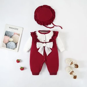 Bodysuit dài tay KÈM MŨ cho bé gái Body thu đông bé gái Áo liền quần NGỰC BÈO KÈM MŨ SLT136