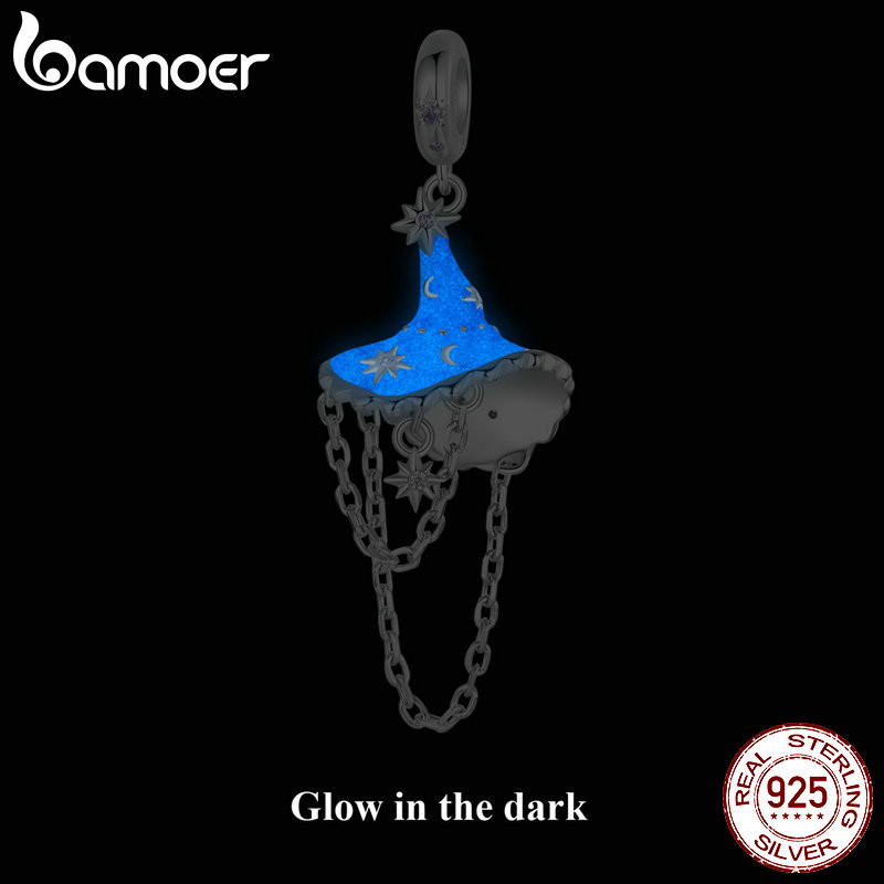 Mũ phù thủy dạ quang Bamoer 925 Sterling Sliver Charm cho vòng tay