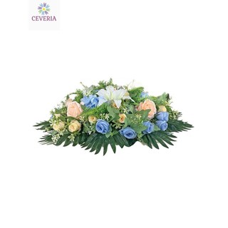 Hoa đặt giữa bàn tròn khách sạn, hoa giả, hoa trang trí, hoa giả, hoa lụa, bàn xoay khách sạn, hoa trang trí bàn bàn họp