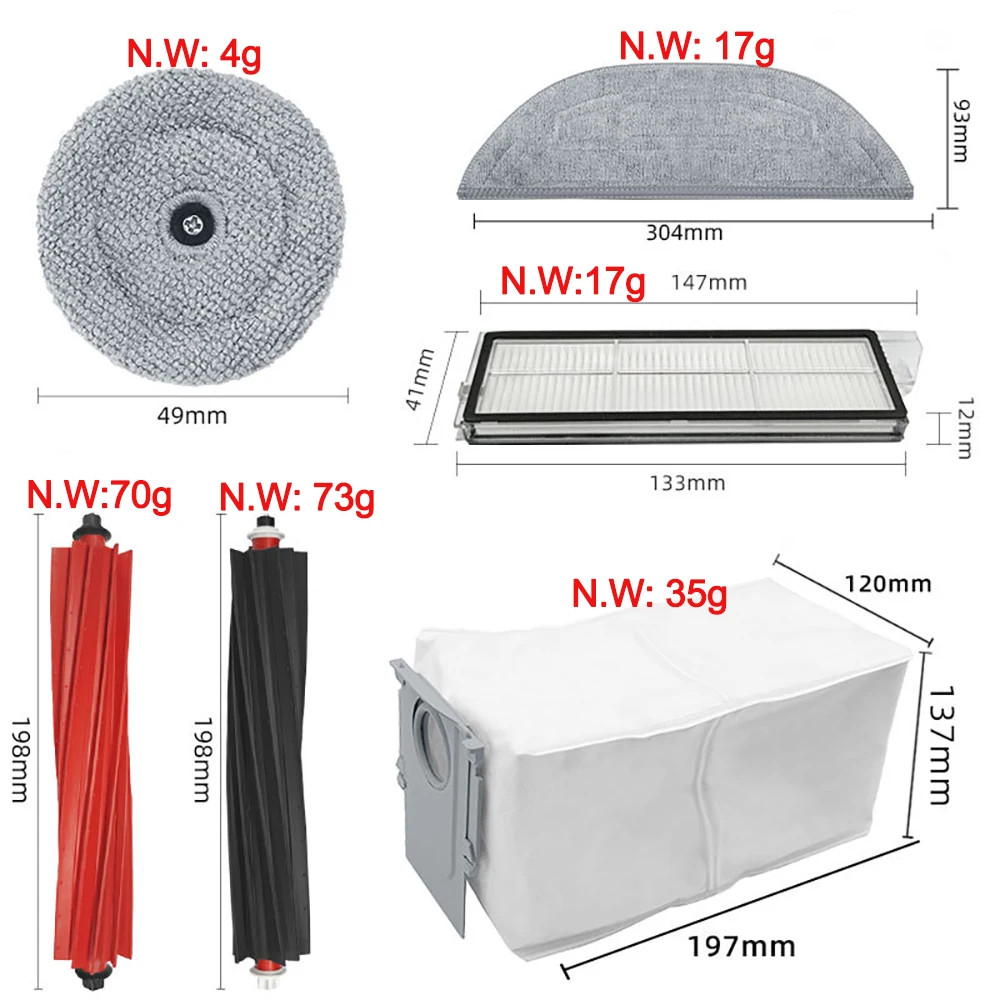 Phụ kiện Robot Roborock S8 MaxV Ultra, S8Pro MaxV, G20S: Bàn chải bên chính, Vải lau nhà, Lưới lọc, Túi đựng bụi