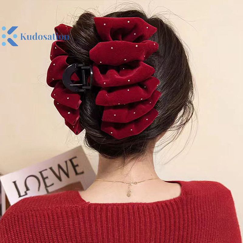 Kudosation 1 Đen Đỏ Nhung Nơ Kẹp Tóc Cho Nữ Công Chúa Lấy Móng Vuốt Tóc Mũ Đội Đầu Kẹp Tóc Lớn Phụ Kiện Tóc Bé Gái