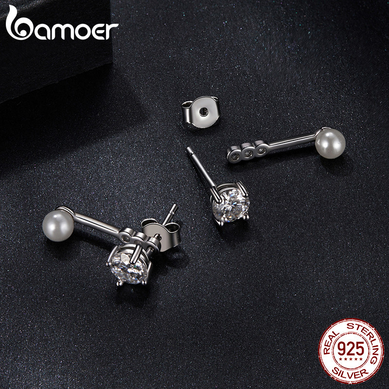 Bamoer Bạc 925 Moissanite Bông Tai Bông Tai Trang Sức Tối Giản Quà Tặng Cho Nữ