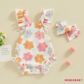Mg-baby Girls Romper Body và Băng Đô Dâu / Hoa / Anh Đào In Bay Tay Frills Trẻ Sơ Sinh Áo liền quần Quần Áo Mùa Hè