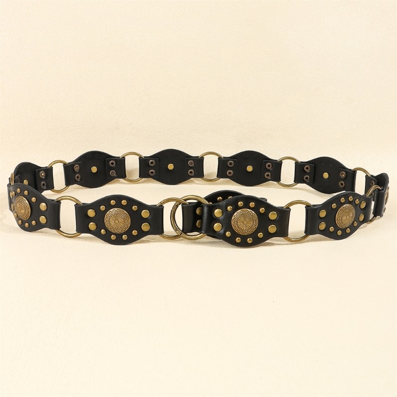 FL Rivet Studded Bò Cô Gái Thắt Lưng Hình Bầu Dục Đĩa Corset Dân Tộc Thắt Lưng Cho Thường Ngày Trang Trọng
