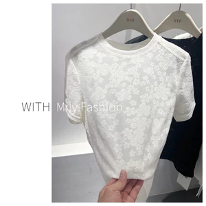 Milyfashion Ren Jacquard Tay Ngắn T Mùa Hè Mỏng Hơn Nhìn Top