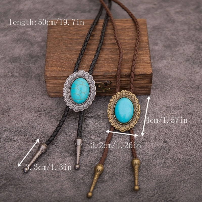 Bầu trời Nam Rodeos Bolo Tie với mặt dây chuyền ngọc lam và dây da bện điều chỉnh được - Trang sức phương Tây