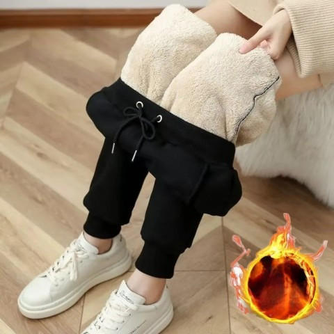 Quần thể thao lót nhung mùa đông cho nữ quần rộng rãi quần thường ngày dày dặn mặc ngoài