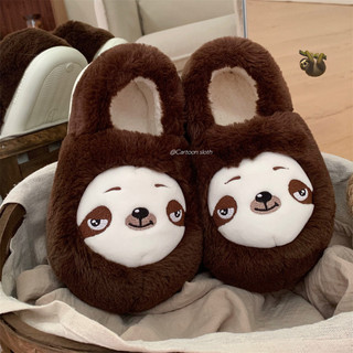 XIXITIAO Dép Cotton Xấu Xí Dễ Thương Sloth Cặp Đôi Ấm Áp Thoải Mái Lông Tất Cả Bao Gồm Gót Nam Nữ Mặc Ngoài Trời