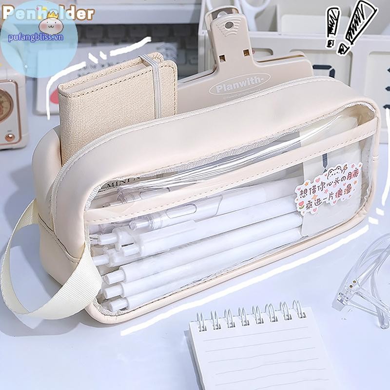 Pufangbliss Trong Suốt Dung Tích Lớn Túi Đựng Bút Chì Phong Cách INS Trường Học Văn Phòng Phẩm Giá Đỡ Chống Thấm Nước Di Động Bút Chì Túi Bảo Quản VN