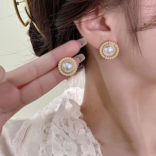 Bông tai ngọc trai hình tròn thời trang đơn giản Hàn Quốc Bông tai cao cấp