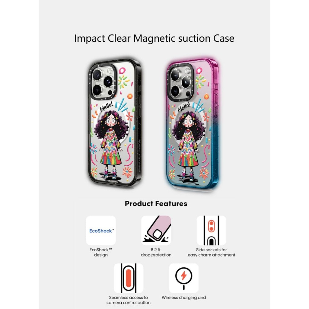 Casetify X Rainbow girl Hút Từ Tính Cứng Acrylic Ốp Lưng Cho Apple IPhone 12 13 14 15 16 Pro Max Plus Có Hộp